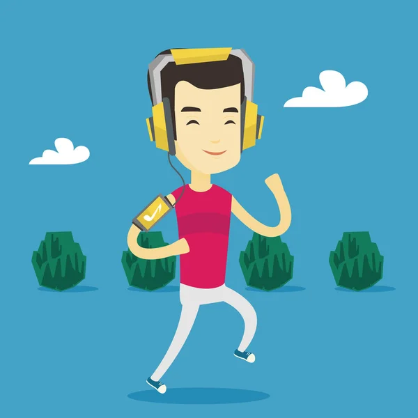 Mann läuft mit Kopfhörer und Smartphone. — Stockvektor