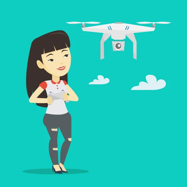Woman flying drone vector illustration. — Stock Vector