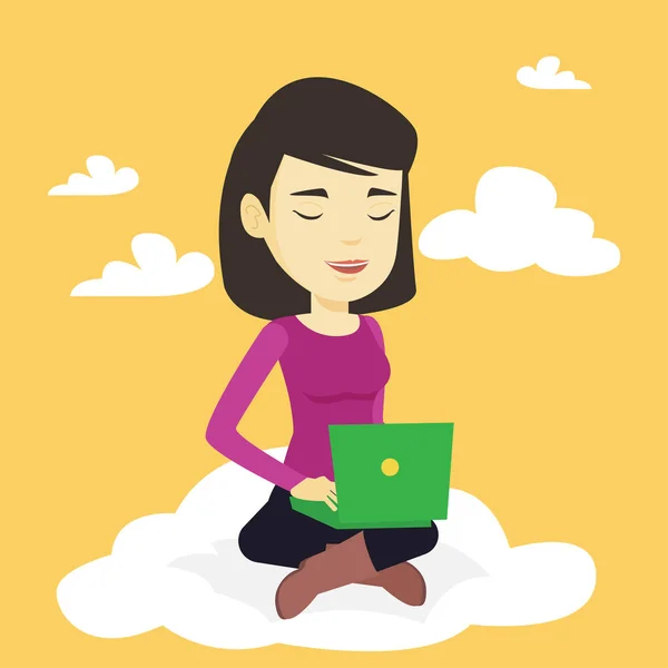 Woman using cloud computing technology. — Stock Vector