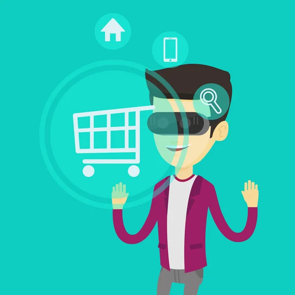 Man in virtual reality headset shopping online. - Stok Vektor