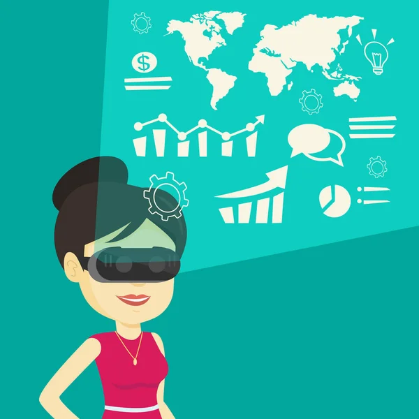 女商人在 vr 耳机虚拟数据分析 — 图库矢量图片