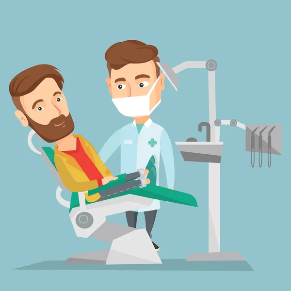 Patient and doctor at dentist office. — Stock Vector