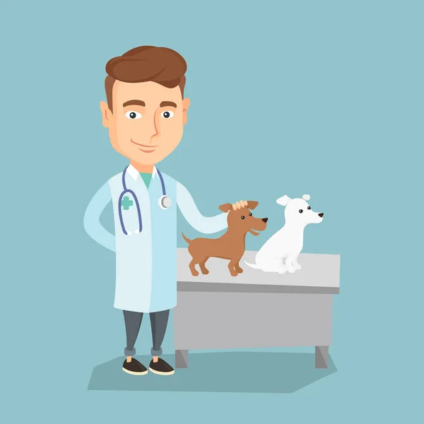 Veterinarian examining dogs vector illustration. — Stock Vector