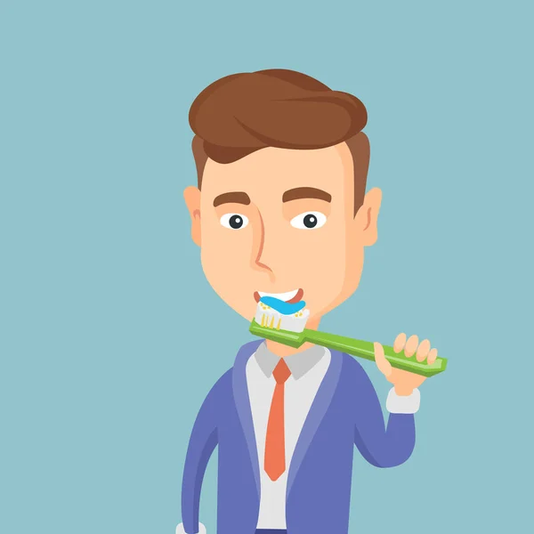 Hombre cepillándose los dientes vector ilustración . — Vector de stock