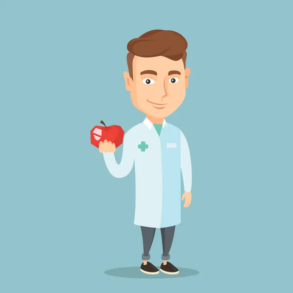 Nutricionista que ofrece manzana roja fresca . — Vector de stock