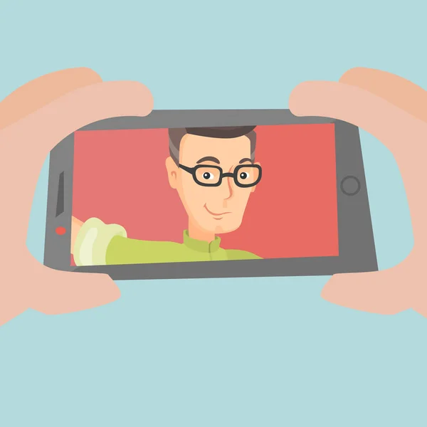 Caucasian man making selfie vector illustration. — Stock Vector