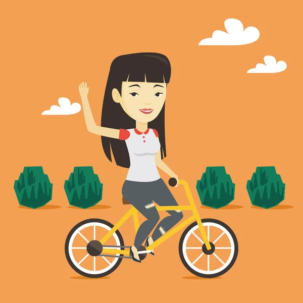 Mujer montar bicicleta vector ilustración . — Vector de stock