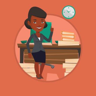 İş kadını onun işaret parmağı ile işaret eden oktan yukarı.