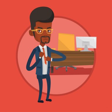 Kızgın işadamı kol saati işaret.