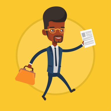 İş adamı evrak çantasıyla koşuyor.