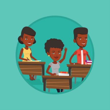 Öğrenci el bir cevap için sınıf yetiştirme.