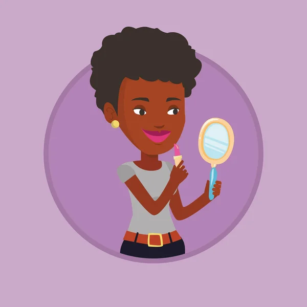 Mujer africana haciendo maquillaje — Vector de stock