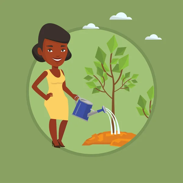 Donna d'affari irrigazione alberi vettoriale illustrazione . — Vettoriale Stock