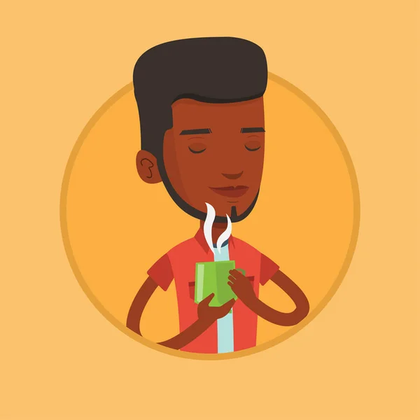 Hombre disfrutando de taza de café caliente vector ilustración — Archivo Imágenes Vectoriales