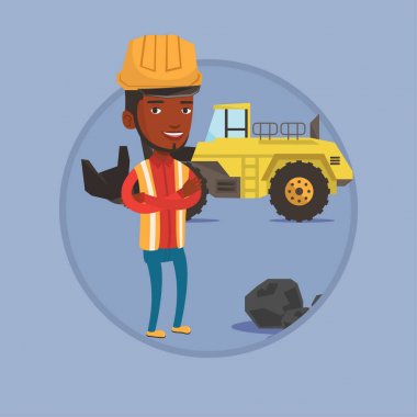 Madenci ile arka plan üzerinde büyük Ekskavatör.