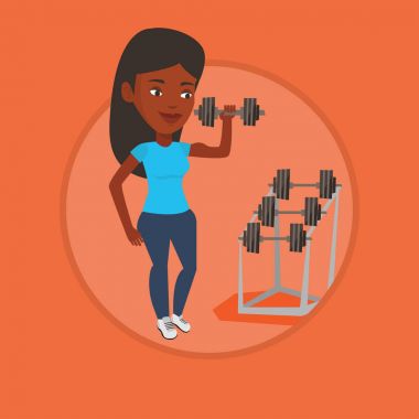 Kadın dumbbell vektör çizim kaldırma.