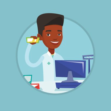 Biraz ilaç gösterilen eczacı.