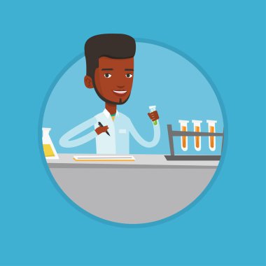 Test tüpleri ile çalışan laboratuvar asistanı.