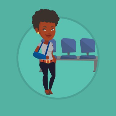 Kırık kol vektör çizim ile yaralı kadın.