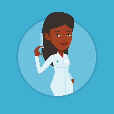 Şırınga vektör çizim tutan doktor.