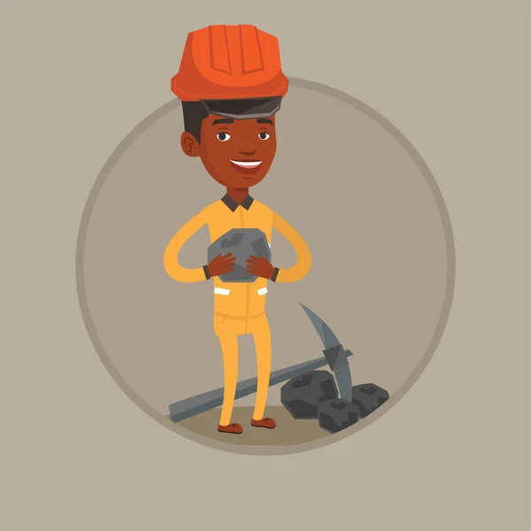 Miner holding coal in hands vector illustration. — Stock Vector