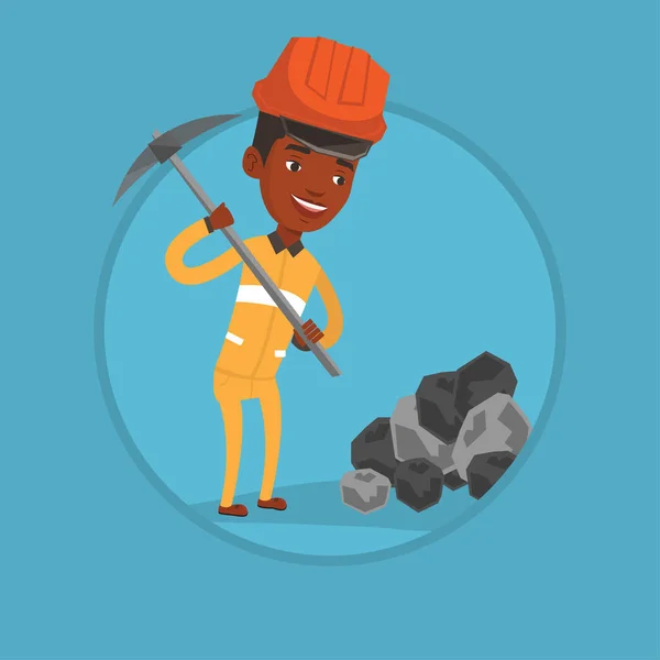 Miner working with pickaxe vector illustration. — Stock Vector
