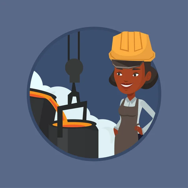 Métallurgiste en casque de sécurité au travail dans la fonderie . — Image vectorielle