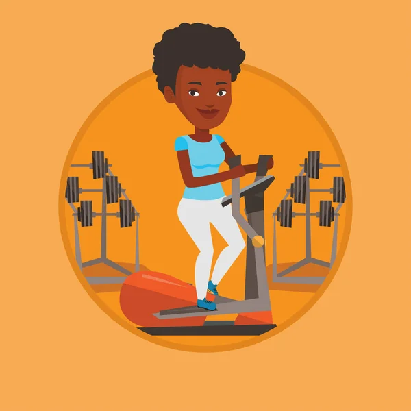 Femme faisant de l'exercice sur un entraîneur elliptique . — Image vectorielle