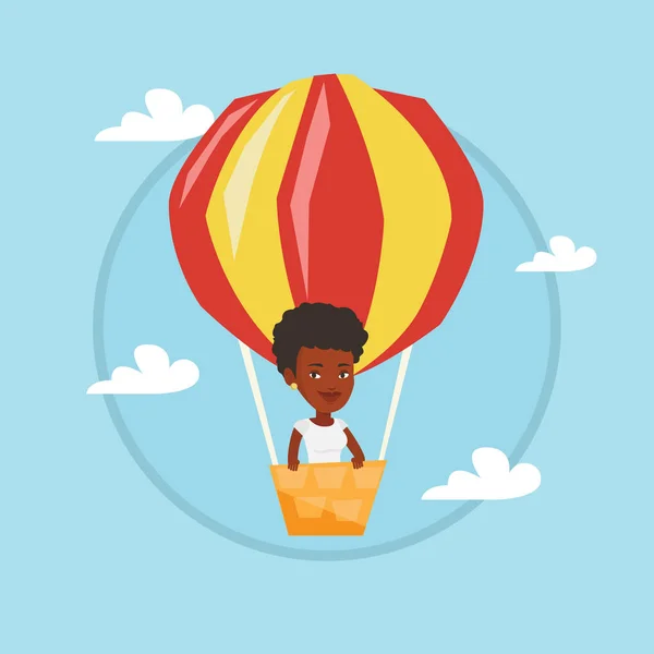 Young woman flying in hot air balloon. — Stock Vector
