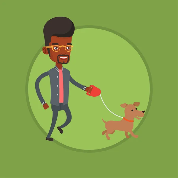 Giovane uomo a piedi con il suo cane vettoriale illustrazione — Vettoriale Stock