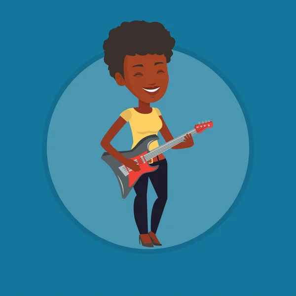 Woman playing electric guitar vector illustration. — Stock Vector