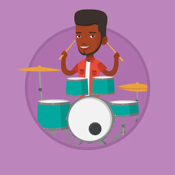 Homme jouant sur le kit tambour illustration vectorielle . — Image vectorielle