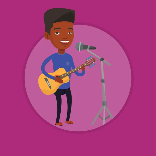 Homme chantant au microphone et jouant de la guitare . — Image vectorielle