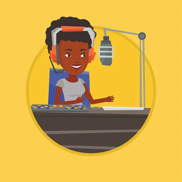 Dj femenino trabajando en la ilustración del vector de radio — Archivo Imágenes Vectoriales