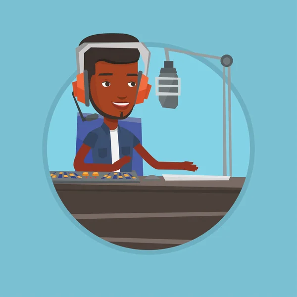 Masculino dj trabalhando no rádio vetor ilustração — Vetor de Stock