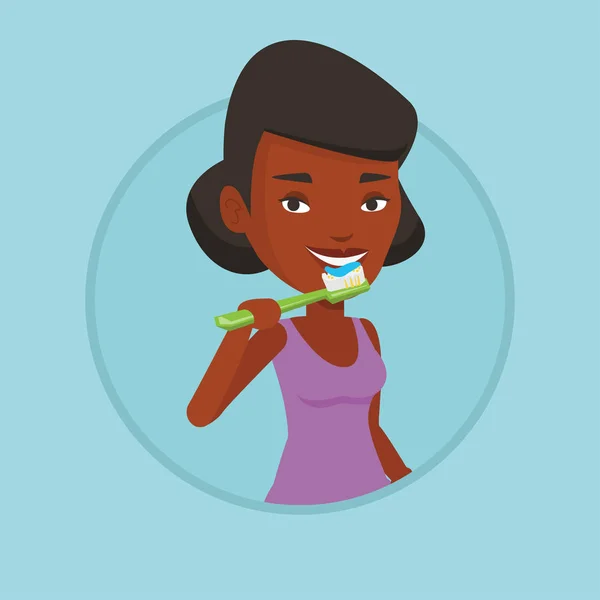 Mujer cepillarse los dientes vector ilustración . — Vector de stock