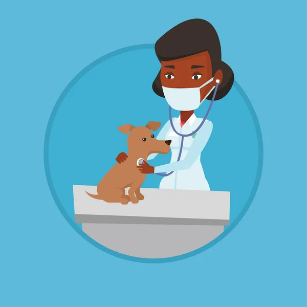 Veterinario examinando perro vector ilustración . — Vector de stock