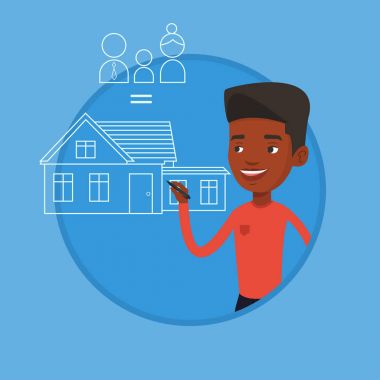 Genç adam onun müstakil ev çizim.