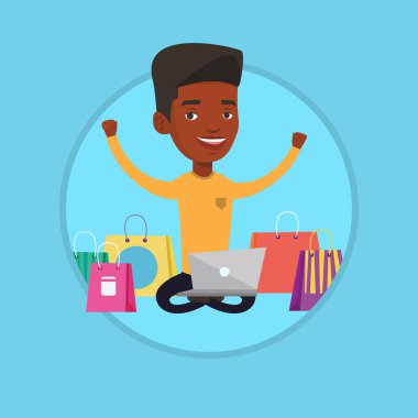 Adam alışveriş online vektör çizim.