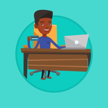 Adam alışveriş online vektör çizim.