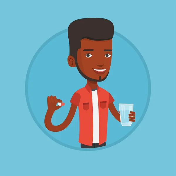 Jeune homme afro-américain prenant des pilules . — Image vectorielle