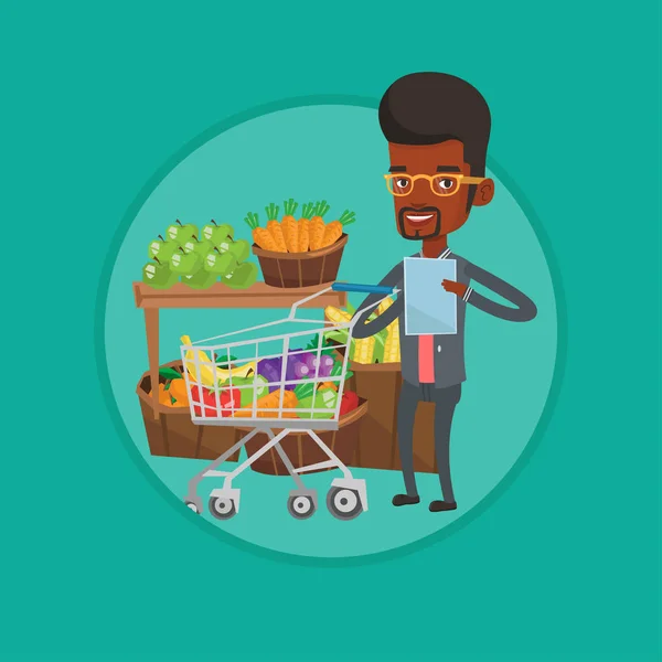 Hombre con ilustración vectorial lista de compras . — Archivo Imágenes Vectoriales