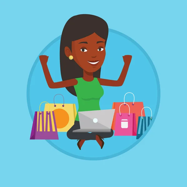 Vrouw winkelen online vectorillustratie. — Stockvector