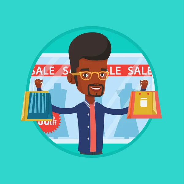 Man shopping on sale vector illustration. — Stock Vector