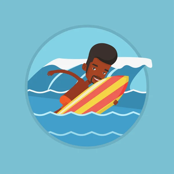快乐冲浪运动员在冲浪板上. — 图库矢量图片