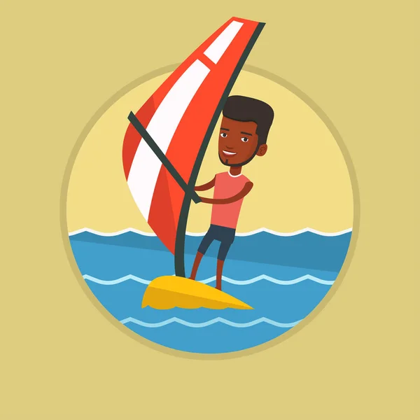 Jeune homme planche à voile dans la mer . — Image vectorielle