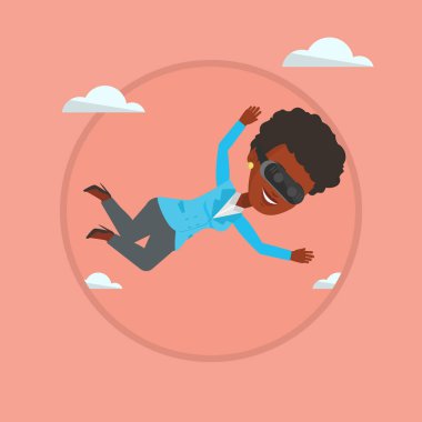 Gökyüzünde uçan vr kulaklık kadında.