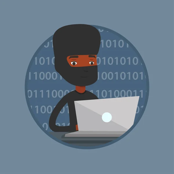 Hacker using laptop to steal information. — Stock Vector