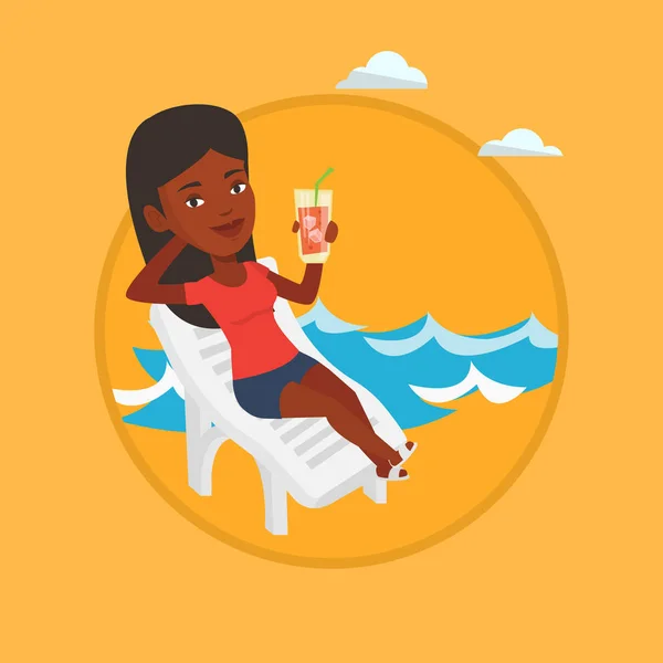 Vrouw ontspannen op het strand stoel vectorillustratie. — Stockvector