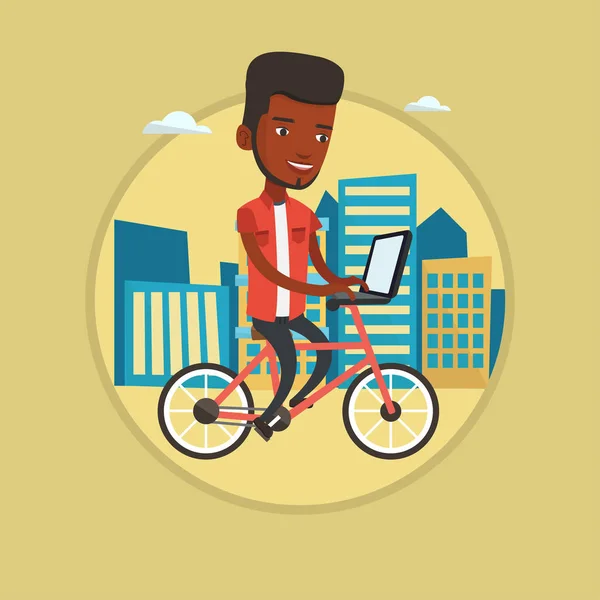 Man fietsten in de stad vectorillustratie — Stockvector